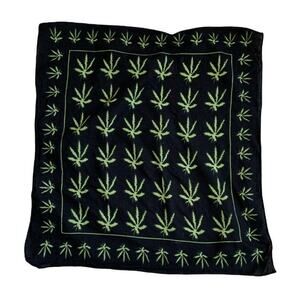 Weed Bandanna Scarf Plant Leaf Graphic Black & Green 20X18 Unisex Cotton
